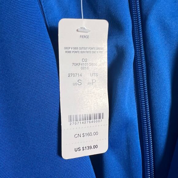 Bebe Fierce Deep V Plunge Side Cut Out Blue Ponte Dress Size S - Picture 11 of 12